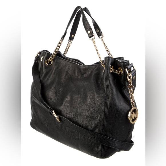 MICHAEL Michael Kors - Leather Chain-Link Hobo Tote, Black Pebble Leather - Picture 10 of 10